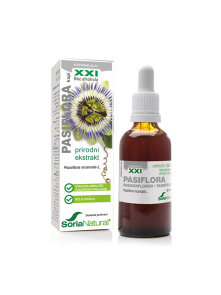 Soria Natural passionflower drops in a 50ml glass bottle with a dropper