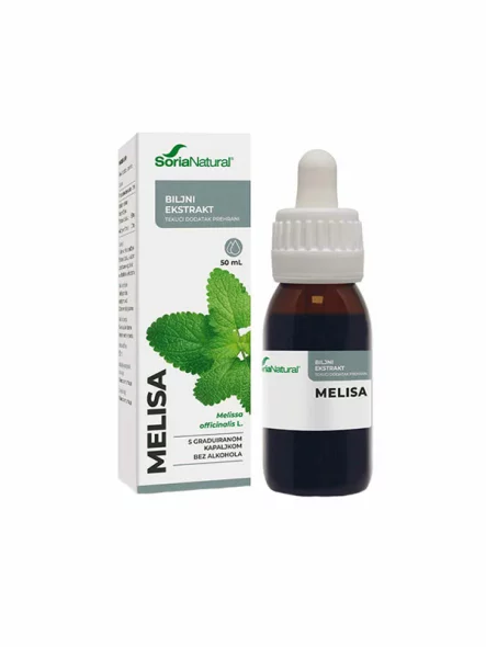 Soria Natural lemon balm drops in a 50ml glass bottle with a dropper
